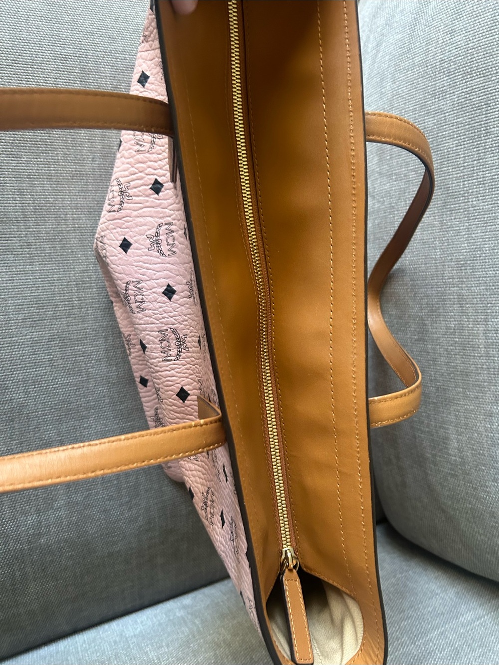 MCM Pink Monogram Tote with Brown Leather Trim - Picture 10 of 10